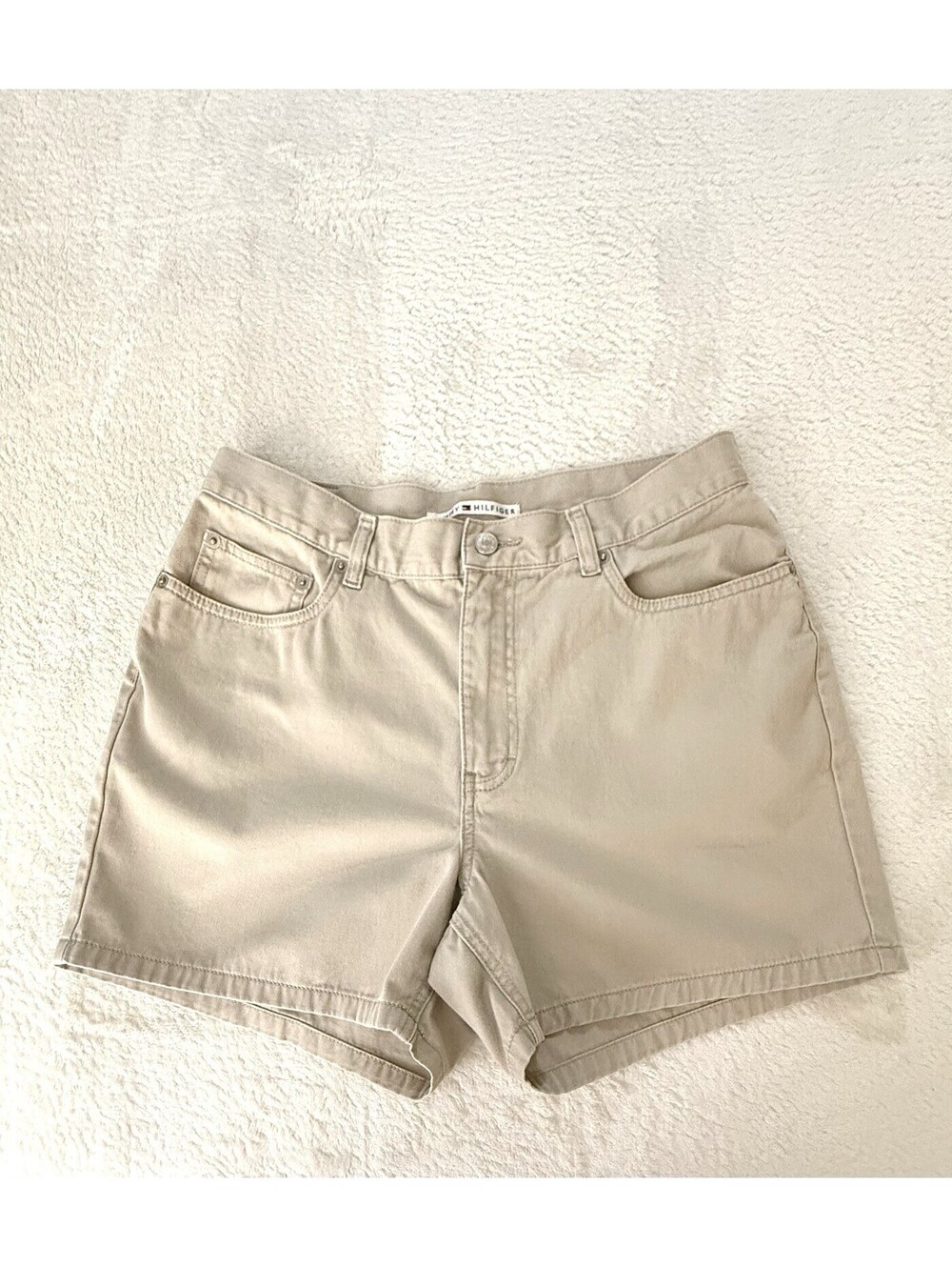 Vintage Y2K Tommy Hilfiger Womens 12 Khaki Chino Shorts High Rise Cotton Logo